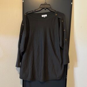 Nina Ricci Dark Green Button-Shoulder Knit Top